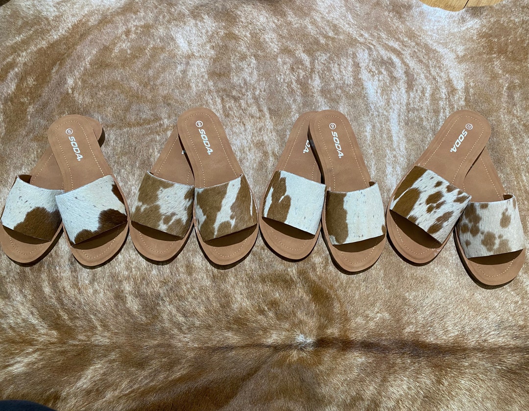 Genuine Cowhide Slide Sandals Ranch Slides Etsy