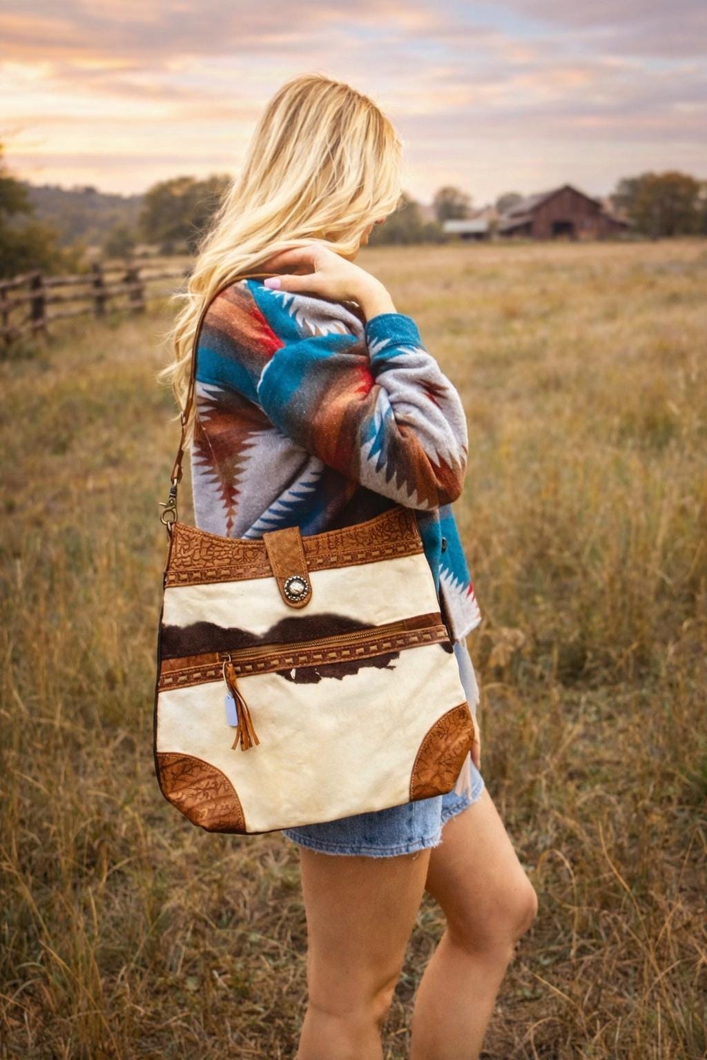 Kind Ranch Purse Large Cowhide Purse | Hair on Hide Leather Shoulder Bag | Western Boho ...