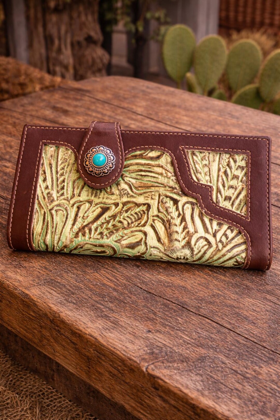 Embossed Leather Wallet for Women | Western Boho Snap Wallet