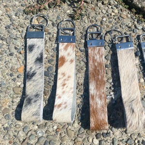 Cowhide Keychain | Western Keychain | Genuine Cowhide Key Fob | Black/White, Brown/White, Cream Brindle | Leather Keychain