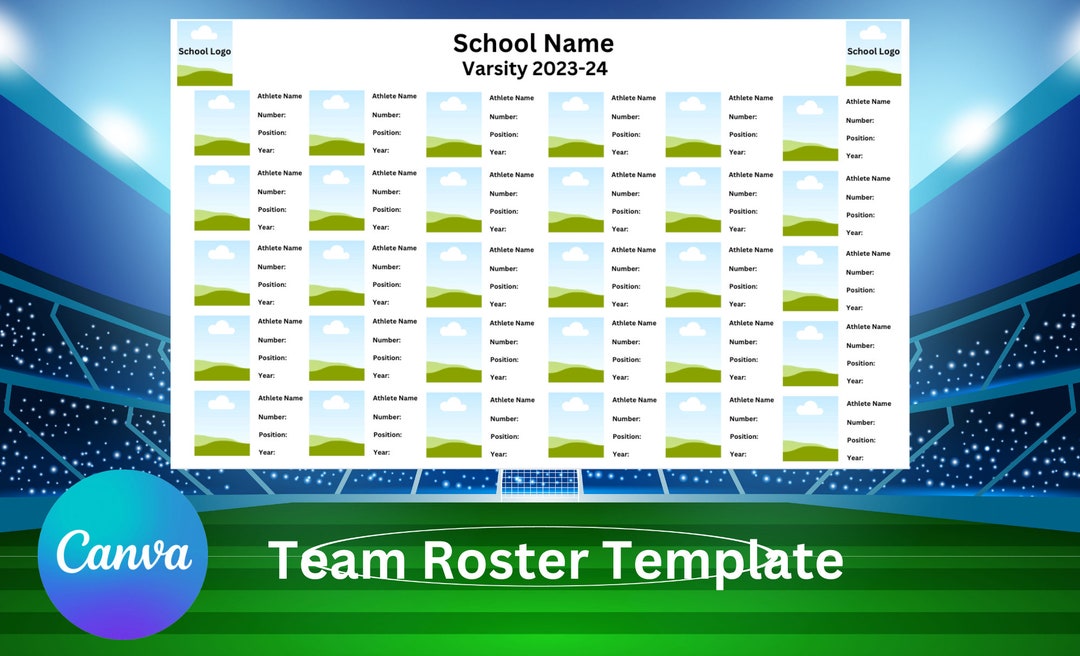Team Roster Template Player Roster Varsity High School Editable Team ...