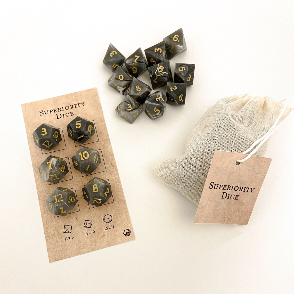 Superiority Dice and Tracker for Dungeons & Dragons 5e, Polyhedral Dice for Battlemaster Fighter