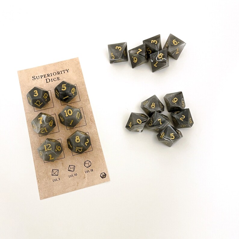 Superiority Dice and Tracker for Dungeons & Dragons 5e, Polyhedral Dice for Battlemaster Fighter