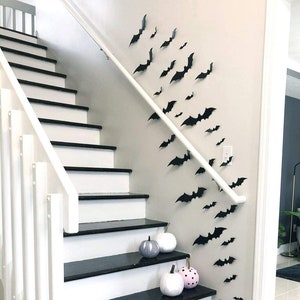 120pcs Bats Decor, Halloween Decorations, Black 3D Bats Waterproof Stickers For Gothic Home Decor, Halloween Party Indoor And Outdoor Decor