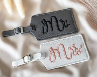 Couples Gift, Mr And Mrs Embroidered Tags/ Passport Covers 2pcs Set, Honeymoon Travel, Bridal Shower, Engagement, Wedding, Anniversary Gifts