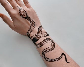 Temporary Tattoo Halloween Costume Fake Tattoos, Waterproof Sticker Realistic Snake Tattoos For Women Men Adults Kids (10 designs) 10 Sheets