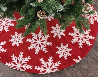 Christmas Tree Skirt, 24/36/48 Inch, 3D White Snowflake Tree Skirt, Farmhouse Decor, Christmas Ornaments, Xmas Plush Snowy Tree Decorations