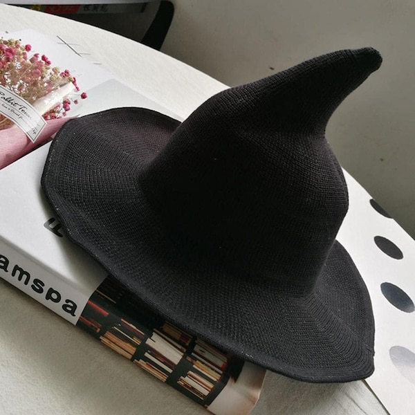 Witches Hat, Knit Witch Hat, Large Brim Witch Hat, Crochet Witch Hat, Harry Potter Hat, Modern Witch Hat, Felt Wool Wtchy Hat, Witch Costume