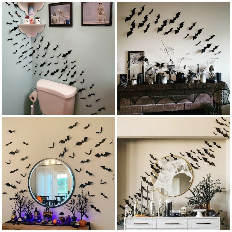 Large 3D Bats 60 Pack, Halloween Black Spooky Bats, 4 Size Waterproof, Wall Hanging Halloween Bats For Halloween Party Indoor Outdoor Decor image 6