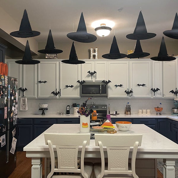 Halloween Decorations, Floating Witch Hat, Front Porch Witchy Decor, Hanging Witch Hats With 3D Bats Indoor, Outdoor Decor, Witch Hats Decor