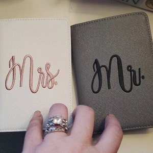 Mr And Mrs Embroidered Passport Covers And Tags Set For Honeymoon Travel Couples Gift, Bridal Shower, Engagement, Wedding, Anniversary Gifts