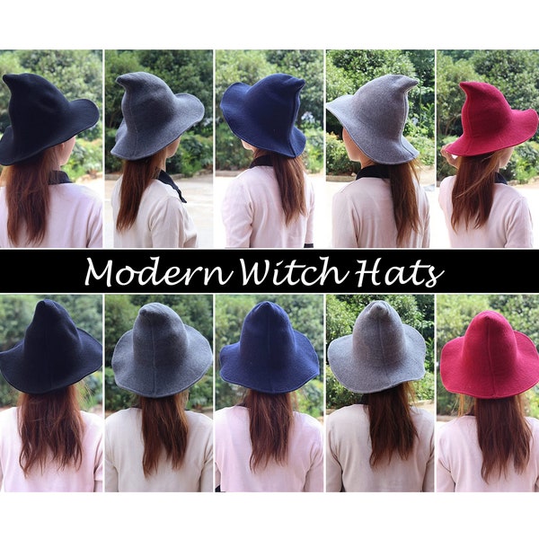 Halloween Modern Witch Hats For Women, Pointed Witch Hat Adult Witch Hat Costume, Black, Red, Pink, Green, Purple, Wool Knitted Witchy Hats