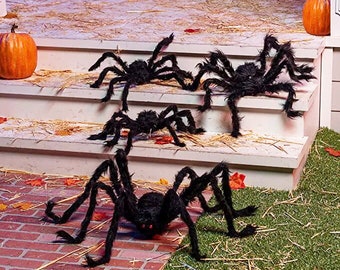 6pack Halloween Spider Decorations, Realistic Hairy Scary Spiders, Different Sizes Set For Wall Decor Patio Yard Garden Indoor Outdoor Decor