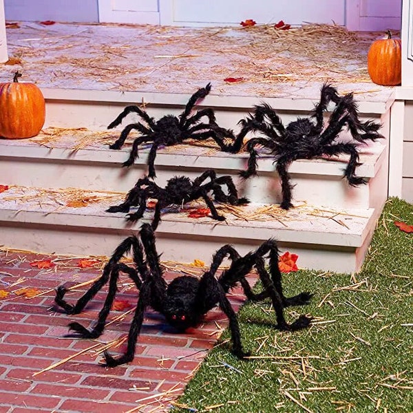6pack Halloween Spider Decorations, Realistic Hairy Scary Spiders, Different Sizes Set For Wall Decor Patio Yard Garden Indoor Outdoor Decor