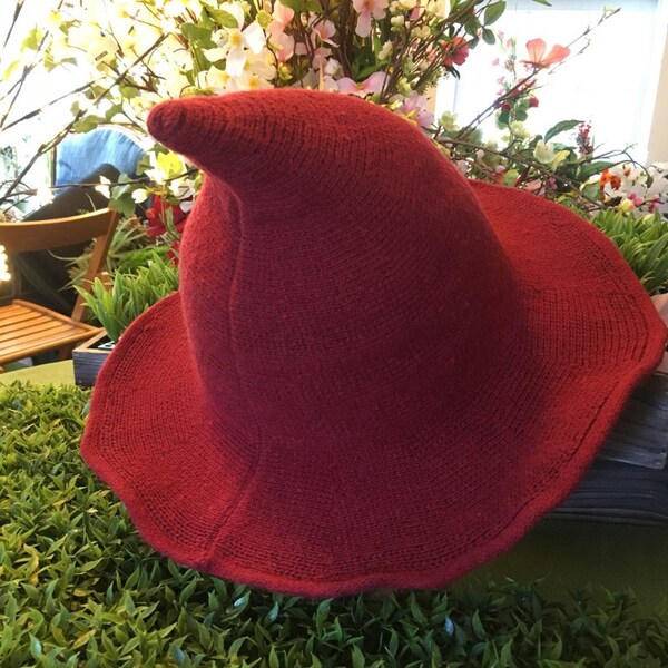 Witches Hat Adult Deep Red Net and Feathers