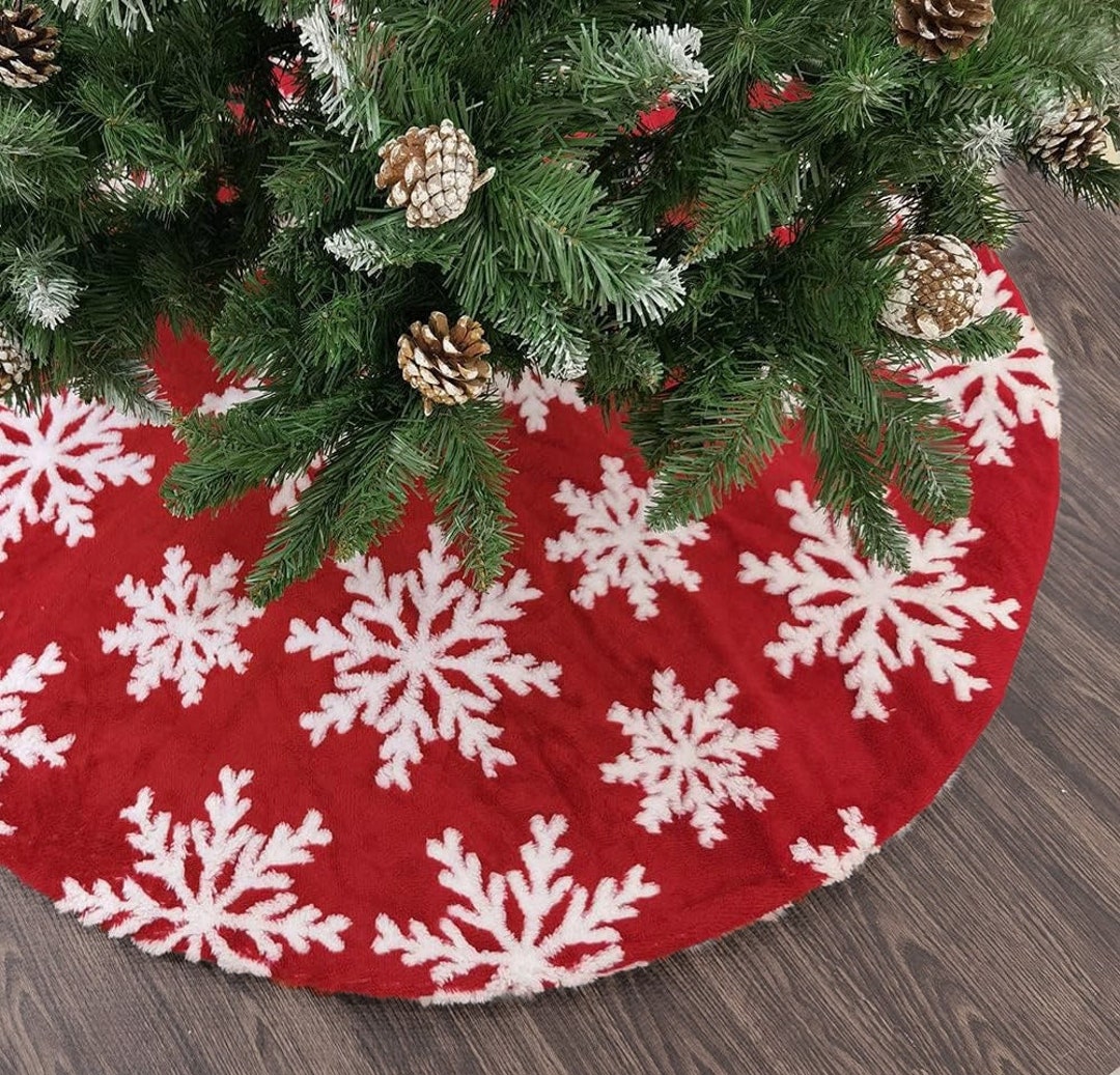 Christmas Tree Skirt, 24/36/48 Inch, 3D White Snowflake Tree Skirt