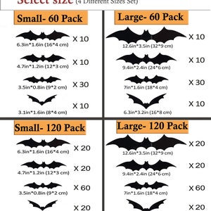 Large 3D Bats 60 Pack, Halloween Black Spooky Bats, 4 Size Waterproof, Wall Hanging Halloween Bats For Halloween Party Indoor Outdoor Decor image 9