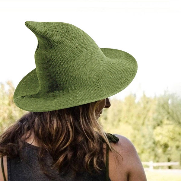 Green Witch Hat, Wool Witch Hat For women, Felt Witch Hat, Modern Witch Hat, Witchy Hat, Halloween Cosplay, Witch Costume, Harry Potter Hat