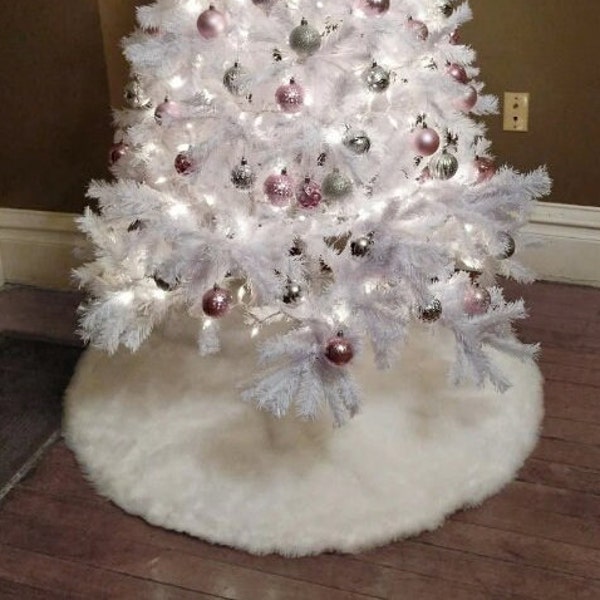 Christmas Tree Skirt, Faux Fur Xmas Large Tree Skirt And Small Tree Skirt For Christmas Decorations, Plush Snow White Skirt Holiday Decor