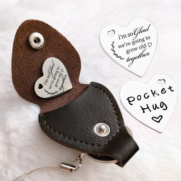 Pocket Hug Keychain, Meaningful Gift Token Heart Double Sided Charm Inspirational Message Miss You, Long Distance, Thinking Of You, Keepsake