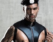 Silky Shiny Men Chest and Shoulder Harness for Party - Black Shiny Silky One Piece Harness for Men - Shiny Silk One Piece Harness for Men