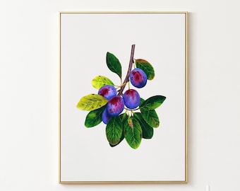 Art print of original painting • Plum branch botanical art • Watercolor plum • Original fine art print • Watercolor botanical wall art