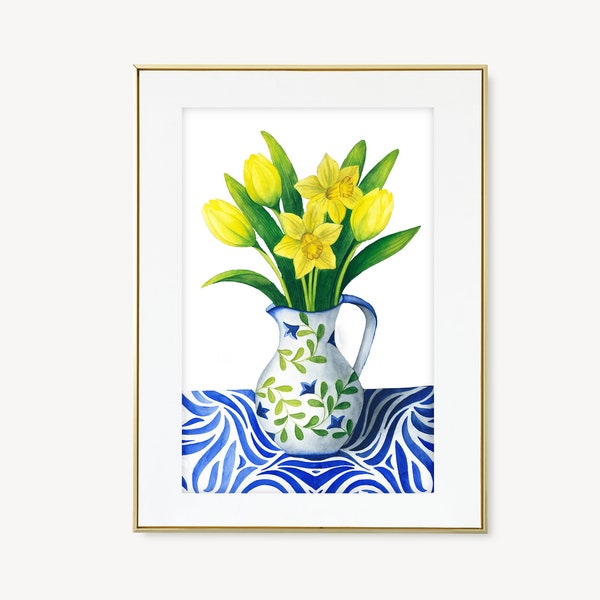 Art print of original painting • Flowers in vase • Original fine art print • Botanical wall art • Watercolor flower • Floral home decor