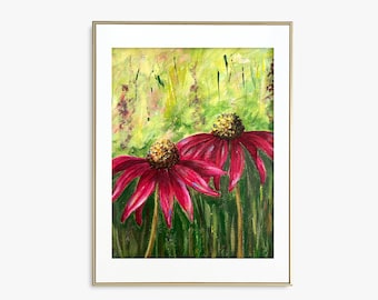 Sonnenhut botanische Kunst • Aquarell Sonnenhut • Blumen Poster • Blumen Wandkunst • Geschenk für Ihn