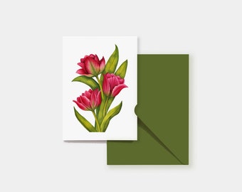 Carte de voeux tulipes • Carte pliée • Carte-cadeau • Carte florale • Carte postale botanique • Carte A6 • Carte avec enveloppe • Carte au design original