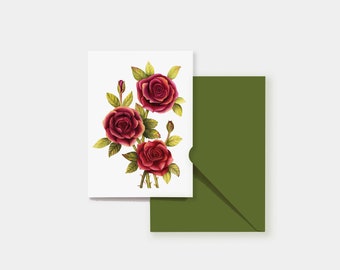 Carte de voeux roses • Carte pliée • Carte-cadeau • Carte florale • Carte postale botanique • Carte A6 • Carte avec enveloppe • Carte au design original