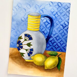 Der Krug und die Zitronen • Stillleben • Aquarell Kunst • Medeteran • Aquarell • Original Kunst