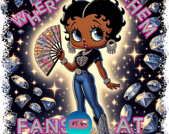 African American Betty Boop Where Them Fans At PNG Download Only