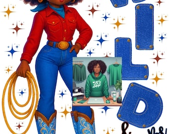 Afro Betty Boop Cowgirl PNG: African American Digital Art Download