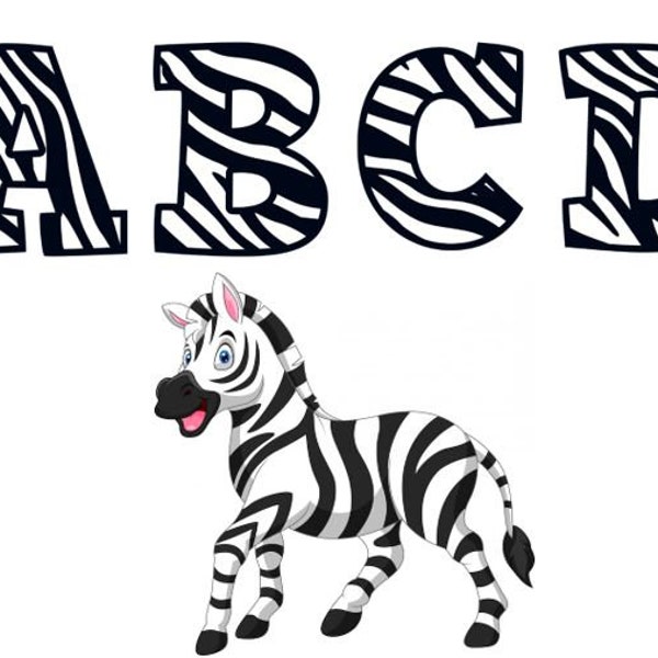 Zebra Print Letters - Alphabet and Numbers - PNG Download Only