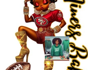 African American Betty Boop Niners Babe With Football PNG Download Only