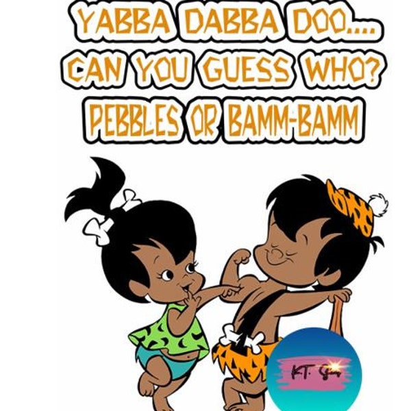 Gender Reveal PNG and JPG Download- Pebbles Or Bamm Bamm Green and Orange- Yabba Dabba Doo Can You Guess Who?