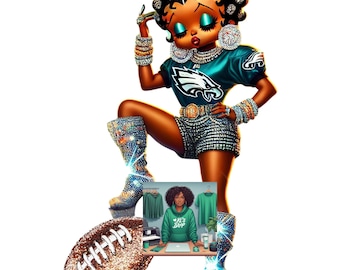 African American Betty Boop Philly Eagles Babe With Football PNG Download Only