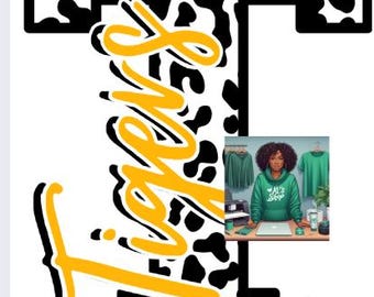 Tigers School Mascot Gold, Black, And White Leopard T PNG download Only