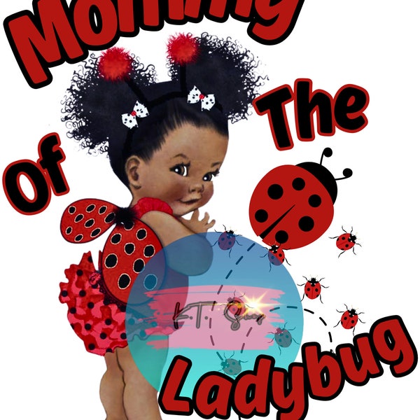 Mommy, Daddy of the Ladybug Baby Shower PNG - African American Baby Girl - Download Only