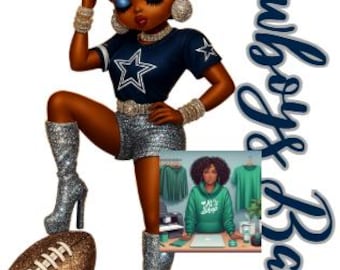 African American Betty Boop Cowboys Babe With Football PNG Download Only