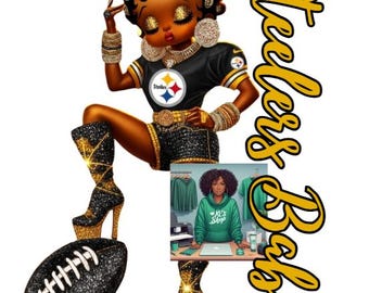 African American Betty Boop Steelers Babe With Football PNG Download Only