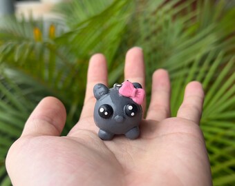 Sad Hamster Pink Bow Charm, Funny Meme Polymer Clay Handmade, Sad Hamster Keychain, Sad Hamster Clay, Keychain Gift