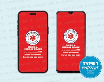 Fondo de pantalla para teléfono con identificación médica de diabetes tipo 1, pantalla para teléfono T1D (descarga digital de archivo JPG)