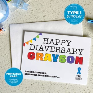 Type 1 Diabetes | Rainbow Happy Diaversary | T1D personalised blank card | Type One Diaversary
