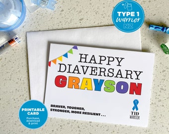 Type 1 Diabetes | Rainbow Happy Diaversary | T1D personalised blank card | Type One Diaversary