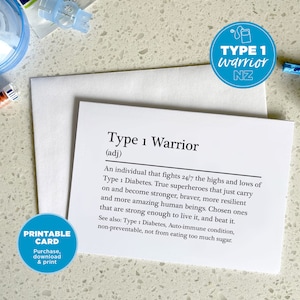 Diabetes type 1 | Type 1 krijgerwoordenboek | T1D gepersonaliseerde blanco kaart | Type één dagboek