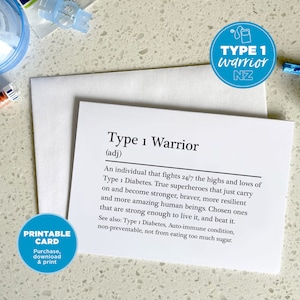 Type 1 Diabetes | Type 1 Warrior Dictionary | T1D personalised blank card | Type One Diaversary