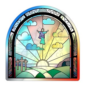 Holografische gestanste sticker glas-in-loodraam Pasen | Christelijke lentesticker: