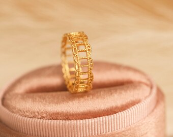 Gold Baroque Ring, Gold Ring, Vintage Ring, Gold Band, Dainty Ring, Italian Style Ring, Knit Ring, Delicate Ring, Stacking Ring, Minimalist