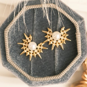 Gold Celestial Stud Earring, Diamond Star Statement Earring, Chunky Sunburst Stud Earring, Gold Sunbeam Earring, Geometric Earring, Studs